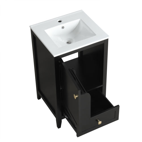 20" Bathroom Vanity with Sink, Bathroom Cabinet with Soft Closing Door, Storage Rack and A Drawer, Black