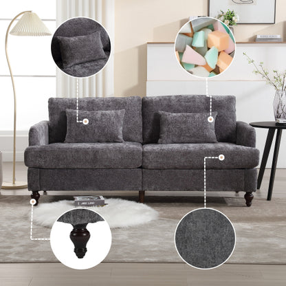Mid-Century Modern Gray Chenille 2-Seat Loveseat, Wood Legs