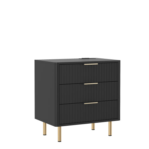 Nightstand with Charging Station, Smart Nightstand with Night Light, Modern Night Stand with Storage Cabinet for Bedroom