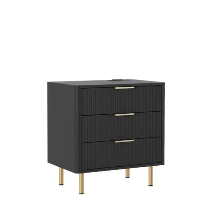 Nightstand with Charging Station, Smart Nightstand with Night Light, Modern Night Stand with Storage Cabinet for Bedroom