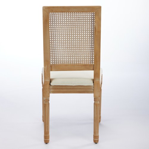 Set of 2 Beige French Louis Square Rattan Back Carved Solid Wood Dining Chairs, Antique Finish 300 LBS Weight Limit