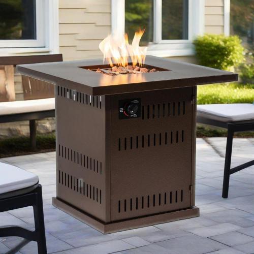 28" Propane Gas Fire Pit Table, 50000 BTU Square Steel Fire Pit for Outside Patio Deck Garden Courtyard-Brown