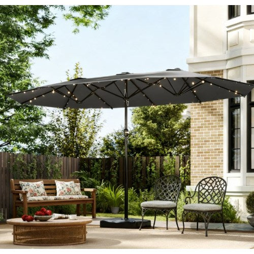 Easy to Use Double-Sided Parasol with Base,Patio Parasol with LED Solar Lights,Parasol Double-Sided Sun Umbrella