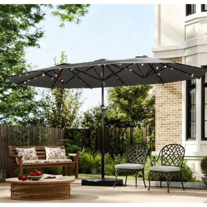 Easy to Use Double-Sided Parasol with Base,Patio Parasol with LED Solar Lights,Parasol Double-Sided Sun Umbrella