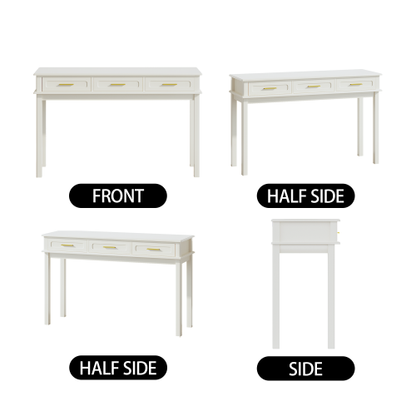 Cream White Vanity Desk with 3 Drawers, Modern Makeup or Writing Desk, Multipurpose Dressing Table for Bedroom, No Mirror Included