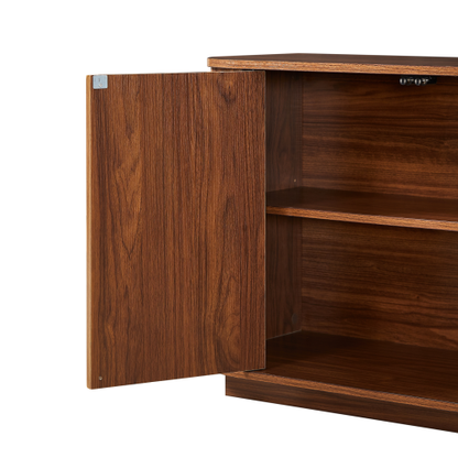 Walnut Wave Pattern Sideboard TV Stand 64 Inch Wide Storage Cabinet with Push to Open Doors