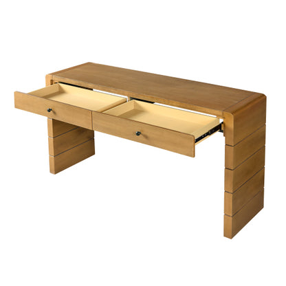 Curved Console Table with Storage, Wooden Entryway Table with 2 Drawers, Farmhouse Rustic Console Tables for Entryway, Hallway, Living Room, Natural