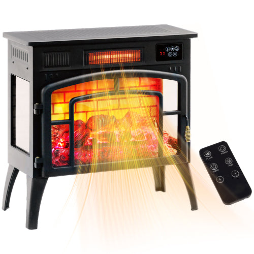 HOMCOM Electric Fireplace Stove, 22" Freestanding Portable Infrared Fireplace Heater with Realistic Flame Effect, Overheating Protection & Adjustable Temperature for Indoor, 1500W, Black