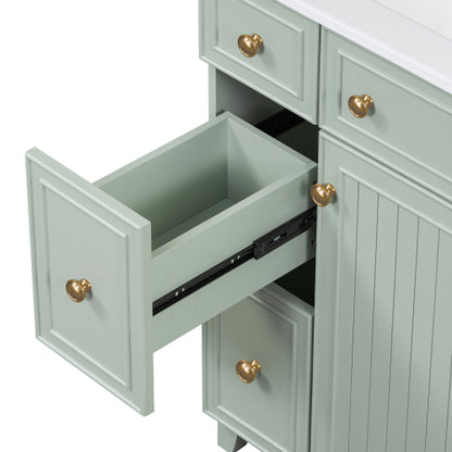 24-Inch Bathroom Vanity Cabinet with Ceramic Sink, 2 Drawers, 1 Door