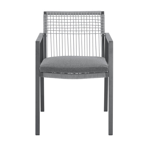 Outdoor Dining Chair Set of 2, Aluminum + Rope , Outdoor Armchair Seating for Patio Backyard Poolside Balcony, Cushion included