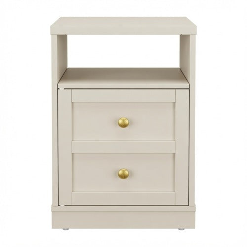 Beige Faux Drawer Nightstand with Door & Open Shelf