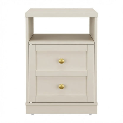 Beige Faux Drawer Nightstand with Door & Open Shelf