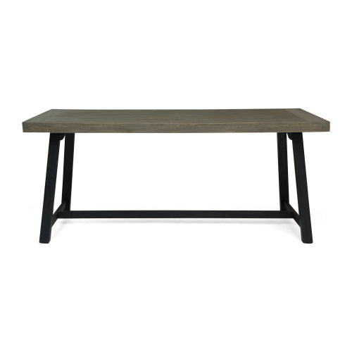 Outdoor Acacia Wood Dining Table, Sandblast Gray Finish and Black