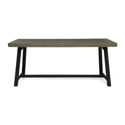 Outdoor Acacia Wood Dining Table, Sandblast Gray Finish and Black
