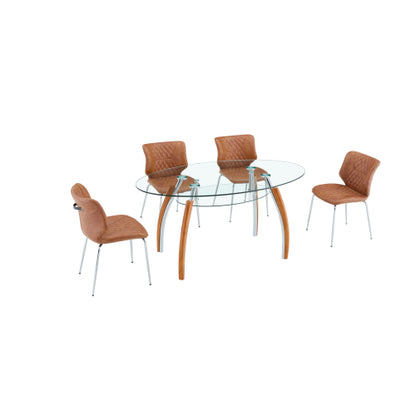 Set of 2 Brown Crazy Horse Oil Wax Leather Dining Chairs, Electroplated Metal Leg Diamond Tuft High Back Chairs