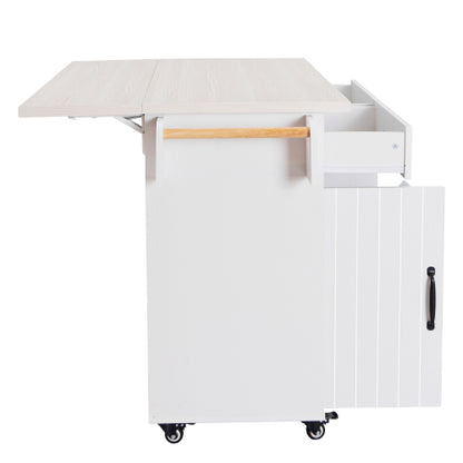 Kitchen Island Cart with Trash Storage Drop Leaf and Adjustable Shelves White