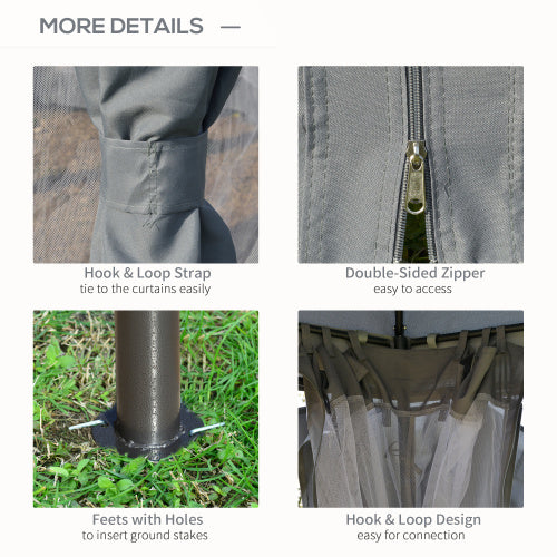 Outsunny 12' x 12' Round Outdoor Gazebo, Patio Dome Gazebo Canopy Shelter with Double Roof, Netting Sidewalls and Curtains, Zippered Doors, Strong Steel Frame, Grey