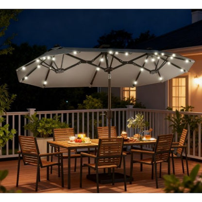 Outdoor Umbrella,Double-sided Outdoor Patio Umbrella,with Solar Lights and Base,Dining Table Umbrella Push Button Tilt