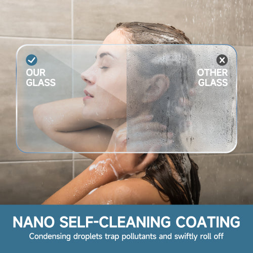 56"-60" W x 76" H Frameless Single Sliding Soft-Close Matte Black Shower Door with 5/16" (8mm) Clear Nano-Coated Tempered Glass and Stainless Steel Handle