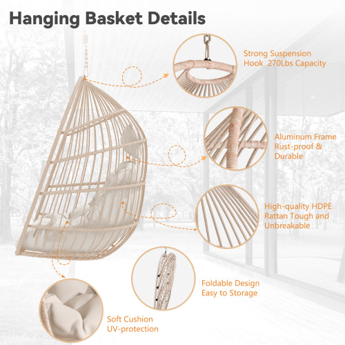 Outdoor garden rattan egg swing chair hanging chair PE hanging chair WHITE