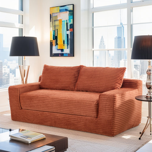 56-Inch Orange Corduroy Memory-Foam Compression Loveseat Sofa-Bed