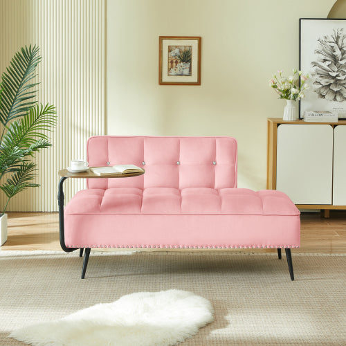 54-Inch Modern 2-Seater Velvet Loveseat Sofa with 360 degree  Rotating Side Table Space-Saving