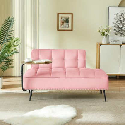54-Inch Modern 2-Seater Velvet Loveseat Sofa with 360 degree  Rotating Side Table Space-Saving