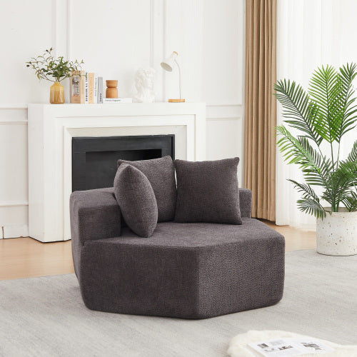 54-Inch Hexagonal Modular Chenille Lounge Chair, Spring-Coil Filling, 3 Pillows, Non-Slip Bottom for Game-Room Living-Room