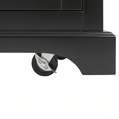 53 Inch Rolling Kitchen Island with Thick Top Drawers & Spice Rack Black