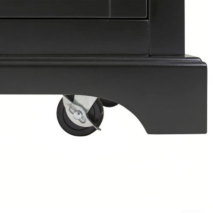 53 Inch Rolling Kitchen Island with Thick Top Drawers & Spice Rack Black