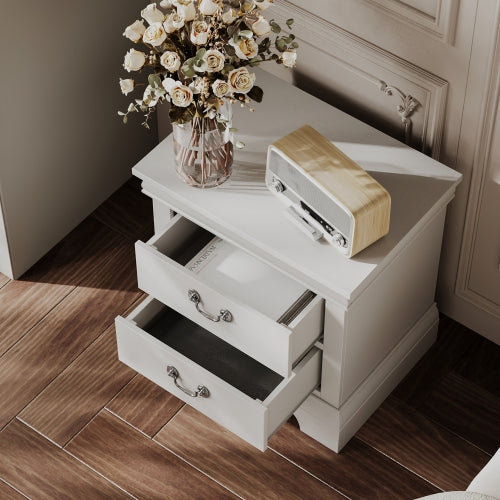 White Classic 2-Drawer Wooden Nightstand