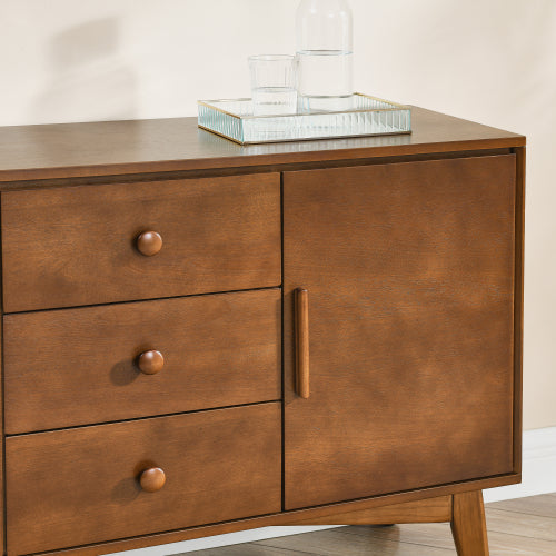 47.3 Inch Walnut Mid-Century Modern Sideboard 2-Door 3-Drawer Multi-Functional Home Storage Buffet Cabinet