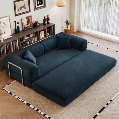78.8 inch  Blue Boneless Corduroy Convertible Compressed Floor Sofa Bed, No Assembly
