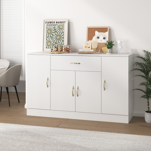 Sideboard Buffet Cabinet with Storage, Large Kitchen Storage Cabinet with 1 Drawer and 4 Doors, Modern Coffee Bar for Kitchen Dining Room, White