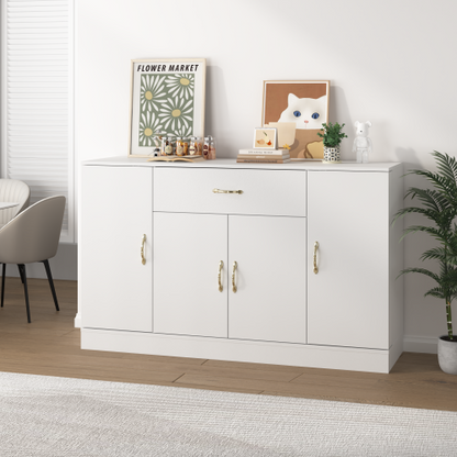Sideboard Buffet Cabinet with Storage, Large Kitchen Storage Cabinet with 1 Drawer and 4 Doors, Modern Coffee Bar for Kitchen Dining Room, White
