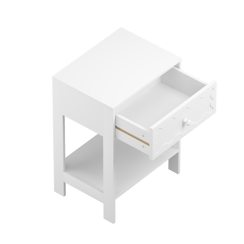 White Nightstand with Drawer and Open Shelf, Modern Wave Pattern Bedside Table, Solid Wood Frame End Table for Bedroom, Living Room, Small Spaces