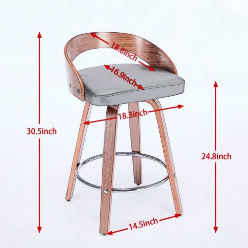 Bar Stools Set of 2, Swivel Bar Height Stools with Low Back, Wood Bar Chairs with Soft Cushion Seat, 25-Inch Seat Height (Black, 25inch Counter Height)