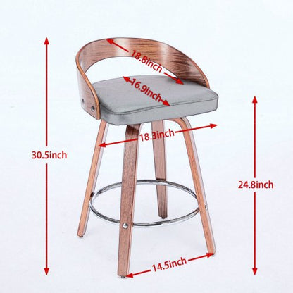 Bar Stools Set of 2, Swivel Bar Height Stools with Low Back, Wood Bar Chairs with Soft Cushion Seat, 25-Inch Seat Height (Beige, 25inch Counter Height)
