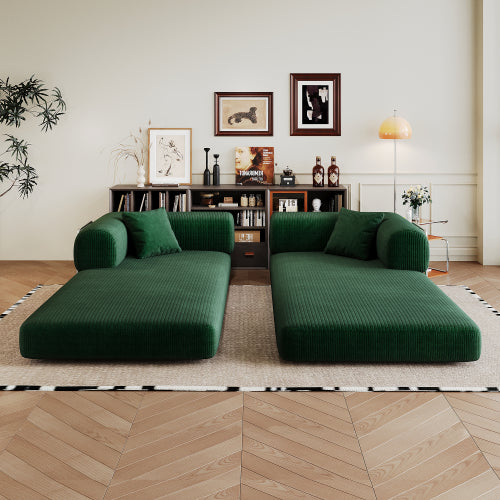78.8-Inch Green Compression Convertible Boneless Modular Corduroy Floor Sofa-Bed No-Assembly for Living-Room Bedroom