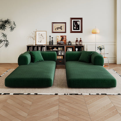 78.8-Inch Green Compression Convertible Boneless Modular Corduroy Floor Sofa-Bed No-Assembly for Living-Room Bedroom