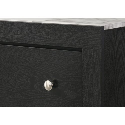 White Faux Marble Top 2-Drawer Nightstand with Black Frame