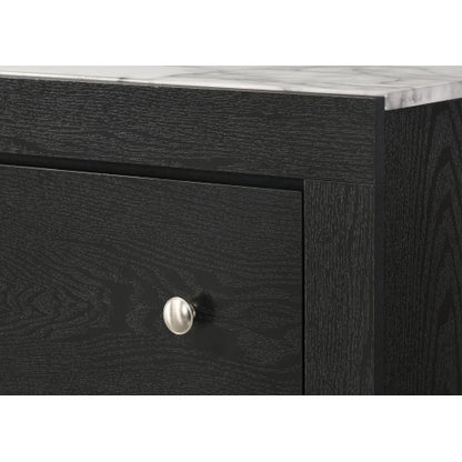 White Faux Marble Top 2-Drawer Nightstand with Black Frame