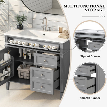 36'' Bathroom Vanity with Top Sink, Modern Bathroom Storage Cabinet with 2 Drawers and a Tip-out Drawer, Single Sink Bathroom Vanity