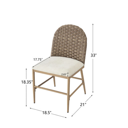 Set of 2 Brown Farmhouse Iron Frame Rattan Back Dining Chairs, 400 LBS High Load Capacity Armless Side Chairs
