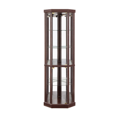 Dark Cherry Corner Lighted Glass Display Cabinet Adjustable Shelf Magnetic Closure Home Wine Collectibles Showcase