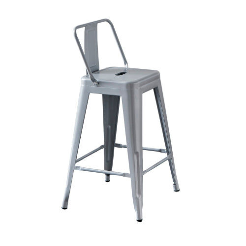 Modern Light Weight Industrial Contemporary Rustic Vintage Costal Metal Barstools with Bucket Back and 4 Leg Design, Seat Bar Stools (Set of 2) (24" Seat, Distressed White)