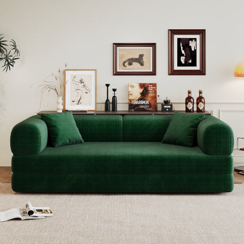 78.8-Inch Green Compression Convertible Boneless Modular Corduroy Floor Sofa-Bed No-Assembly for Living-Room Bedroom