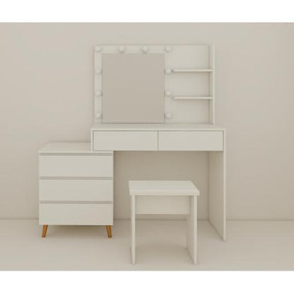 LED Lighted Makeup Vanity Table with Mirror - White Beauty Station with Storage Drawers, Matching Stool, and Organizing Compartments for Makeup Brushes and Cosmetics