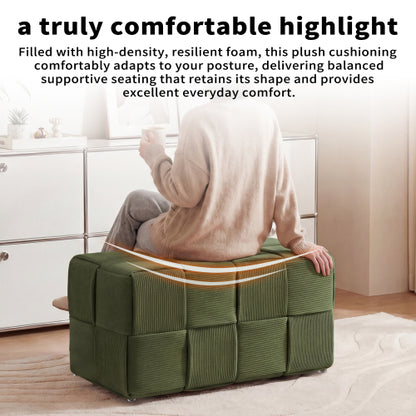 Green Square Corduroy Woven Ottoman, 300 LBS Engineered Wood Frame No-Assembly Vanity Foot Stool