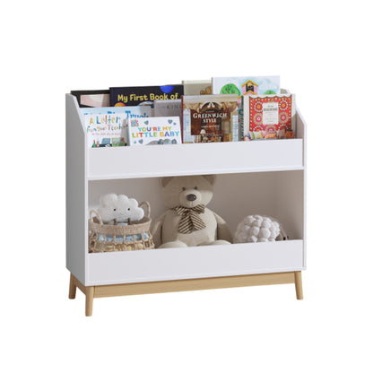 Toddler Book Display Shelf with Storage Bin Wooden Kids Bookcase